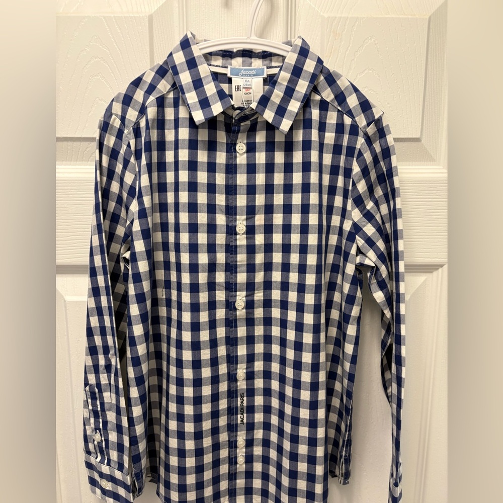 Boys Jacadi Blue and White Plaid Button Down Shirt - NWT - 8 years